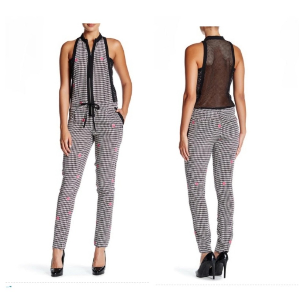 LAMB Black and White Houndstooth Jumpsuit with Pink Accents